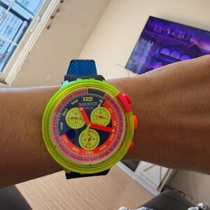Swatch Neon Green & Blue Chronograph Wristwatch